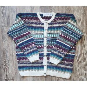 Vintage Robert Scott Chunky Knit Cardigan Sweater Womens Medium Ramie Cotton 90s